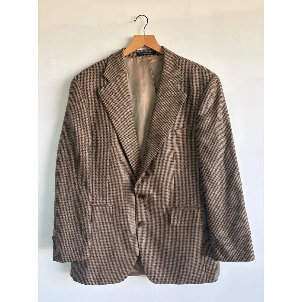 VTG Ralph Lauren Mens 40R Silk Wool Blazer Brown Houndstooth Sport Coat Canada